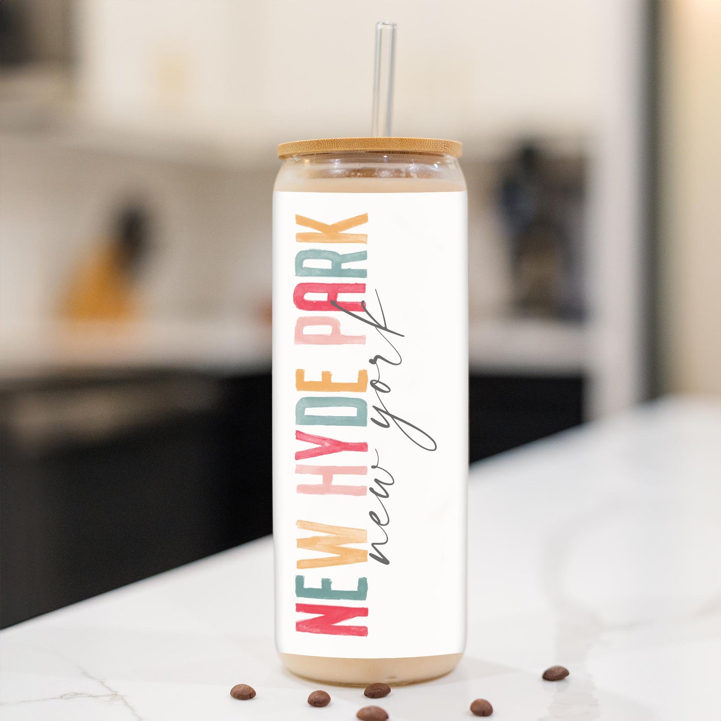 24oz Cold Brew Glass-Watercolor City New Hyde Park NY
