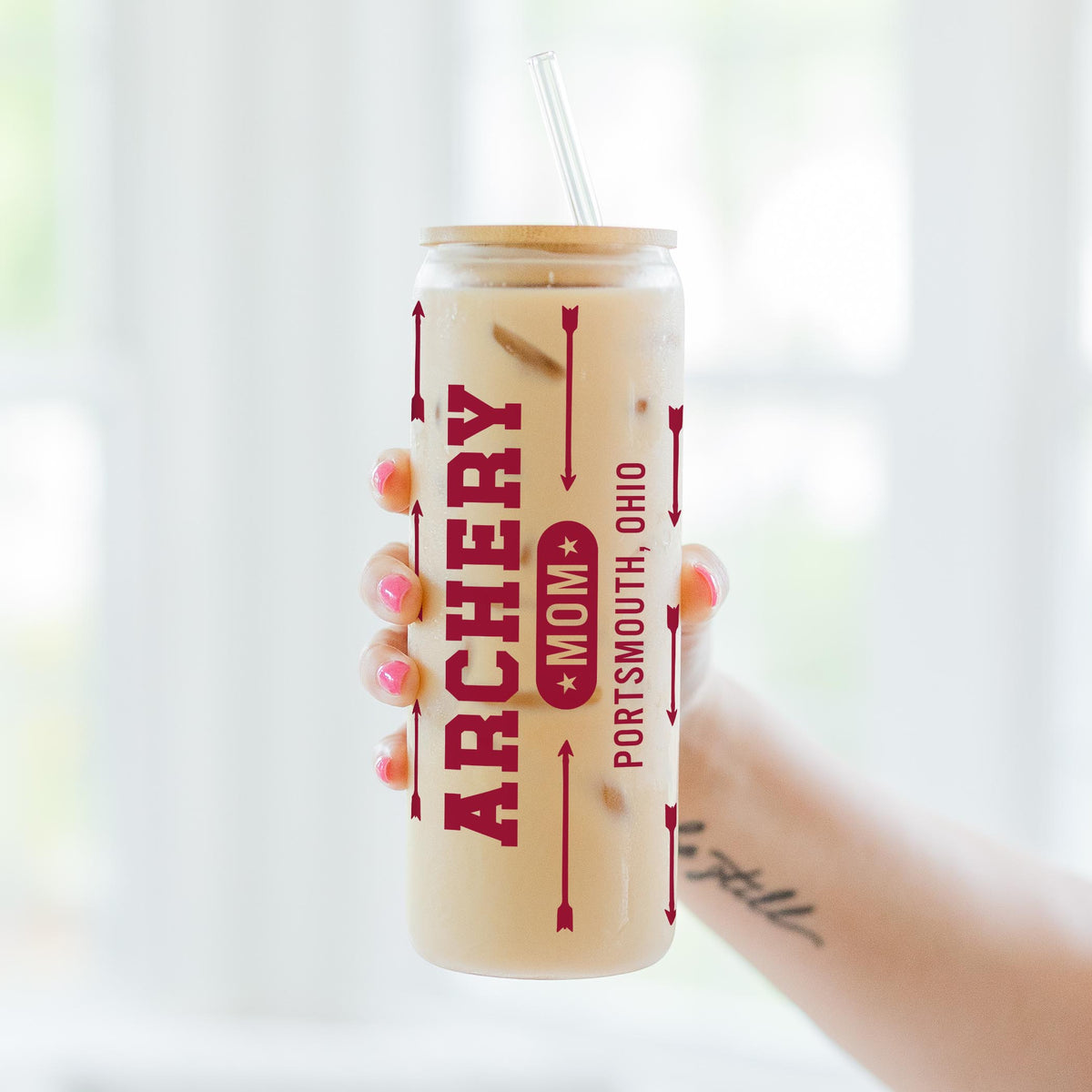 24oz Cold Brew Glass-Archery Mom | Hometown | School Team -3