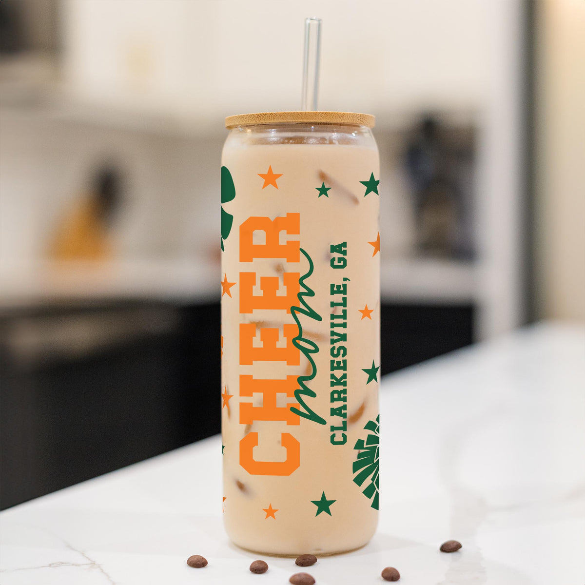24oz Cold Brew Glass-Custom Cheer Mom | School Team | Hometown -1