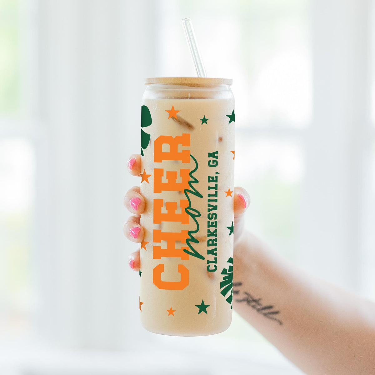 24oz Cold Brew Glass-Custom Cheer Mom | School Team | Hometown -3