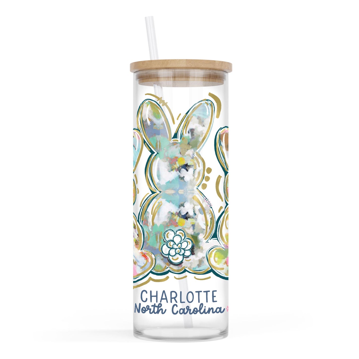 24oz Cold Brew Glass-Love+Local Watercolor Easter Bunny Trio -0