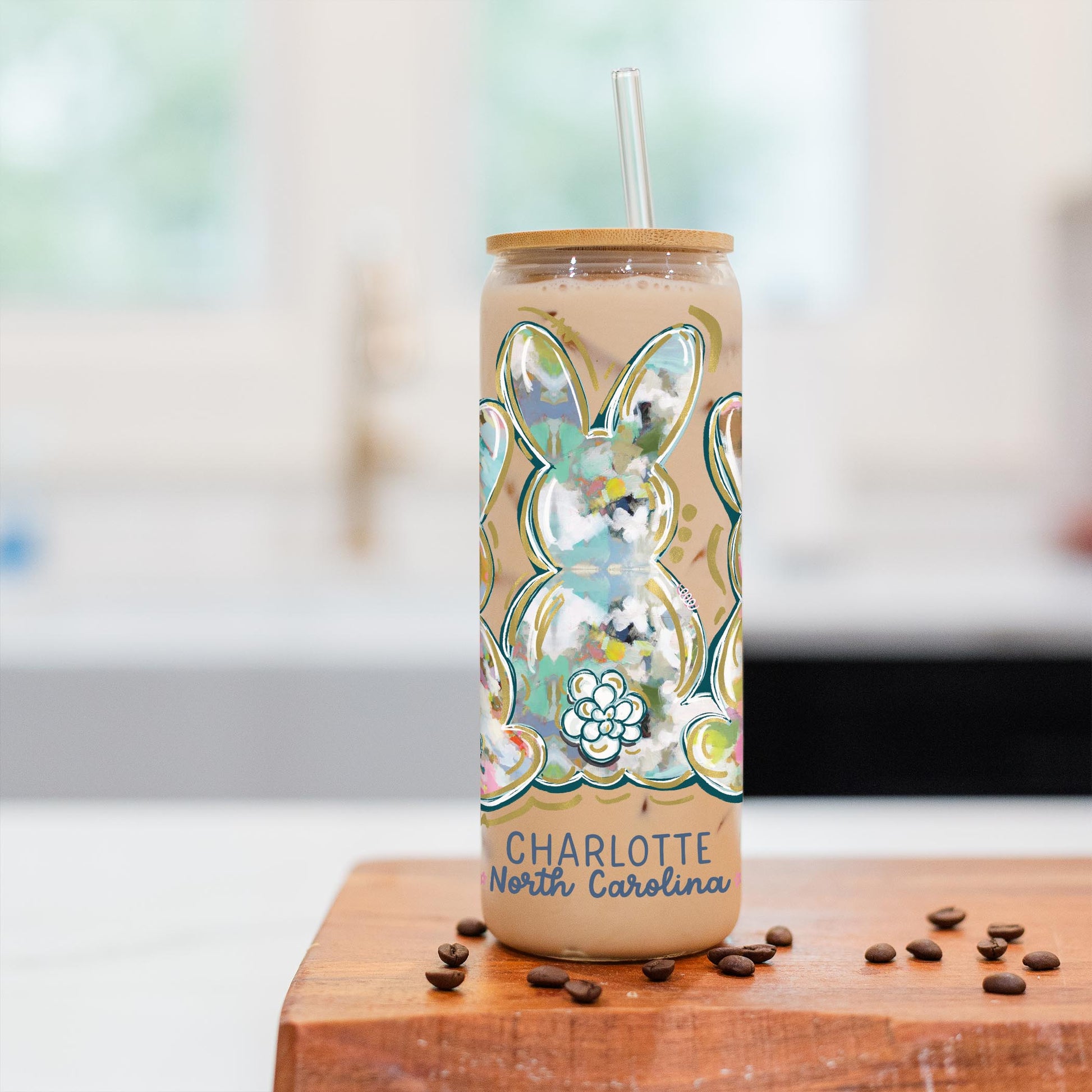 24oz Cold Brew Glass-Love+Local Watercolor Easter Bunny Trio -2