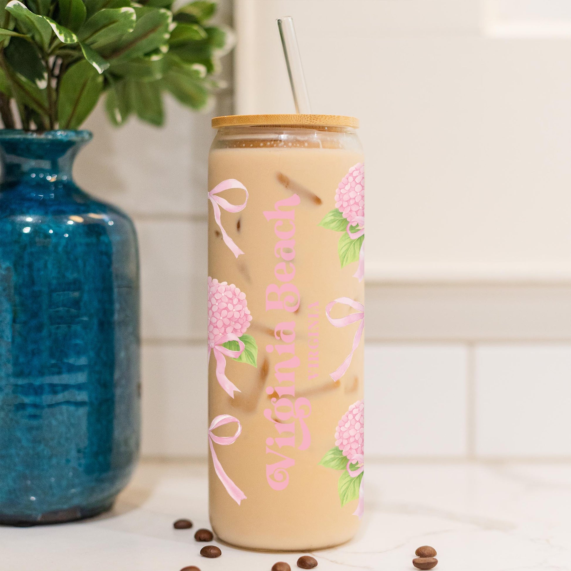 24oz Cold Brew Glass-Love+Local Hydrangea Cottage -4