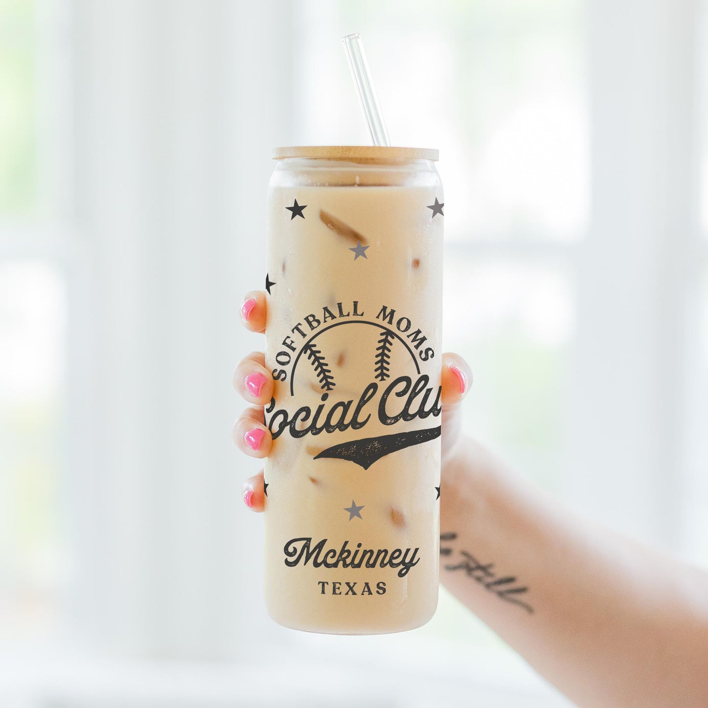 24oz Cold Brew Glass-Softball Mom | Custom | Your Hometown -3