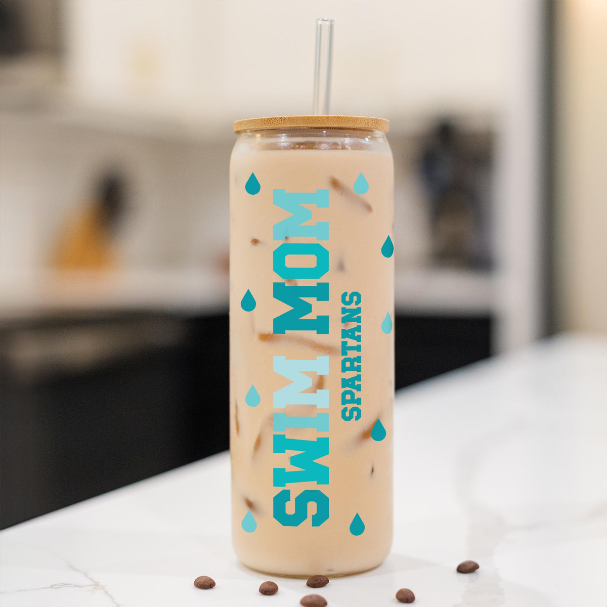 24oz Cold Brew Glass-Swim Mom | School Team | City & State -1