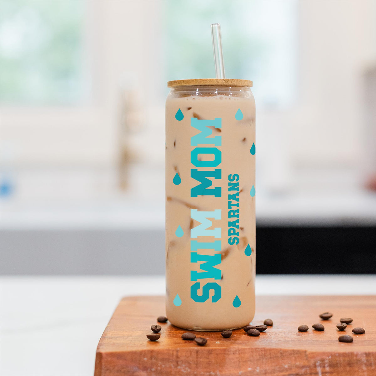 24oz Cold Brew Glass-Swim Mom | School Team | City & State -2