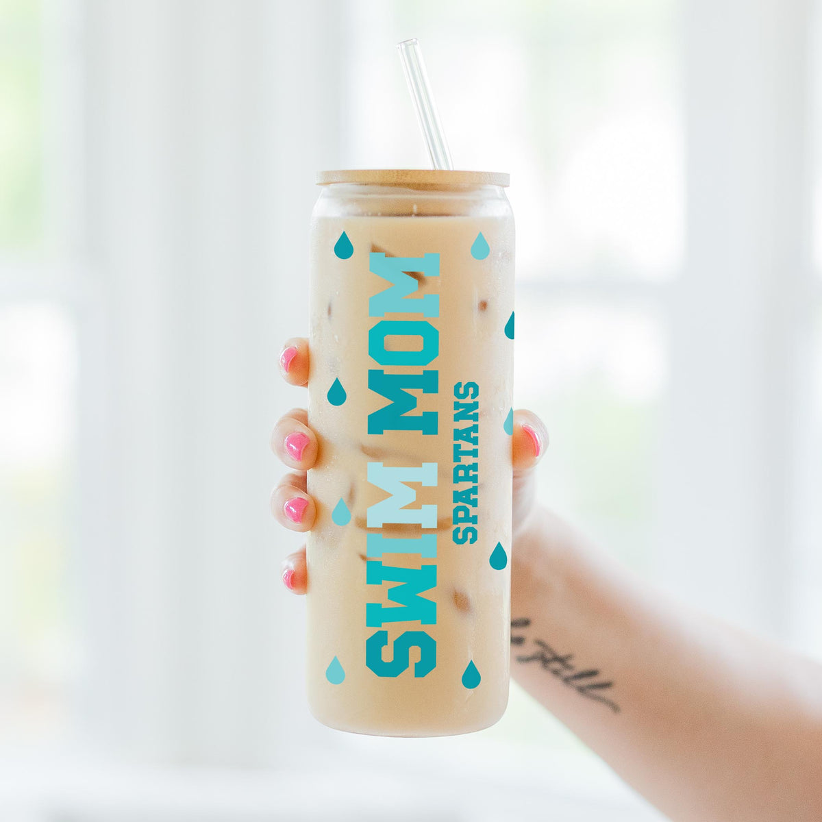 24oz Cold Brew Glass-Swim Mom | School Team | City & State -3