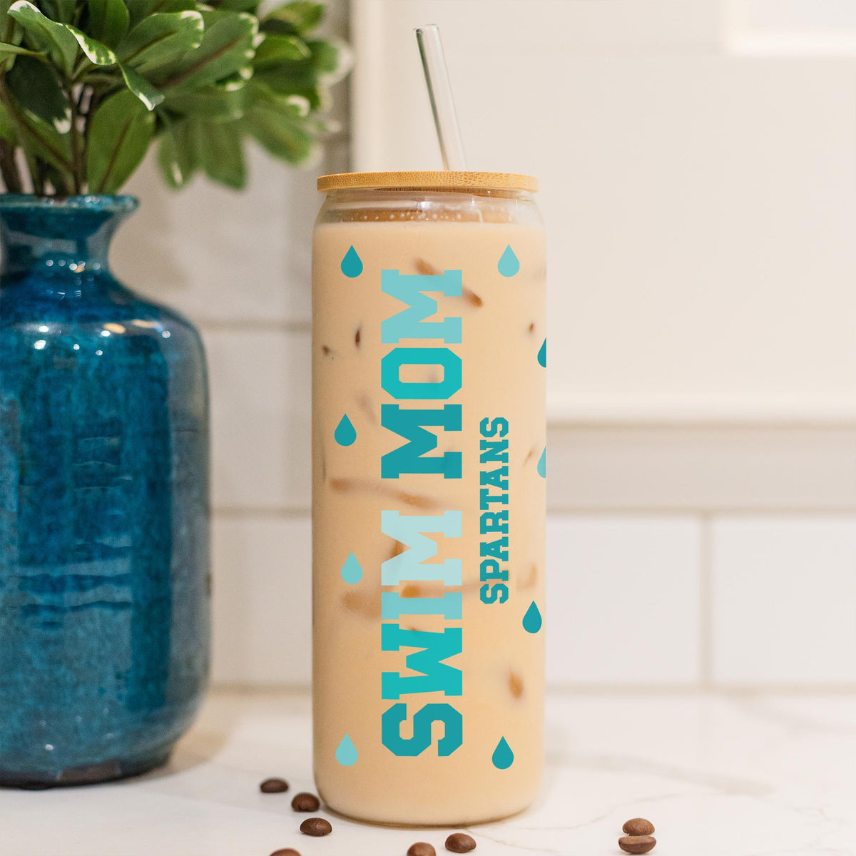 24oz Cold Brew Glass-Swim Mom | School Team | City & State -4