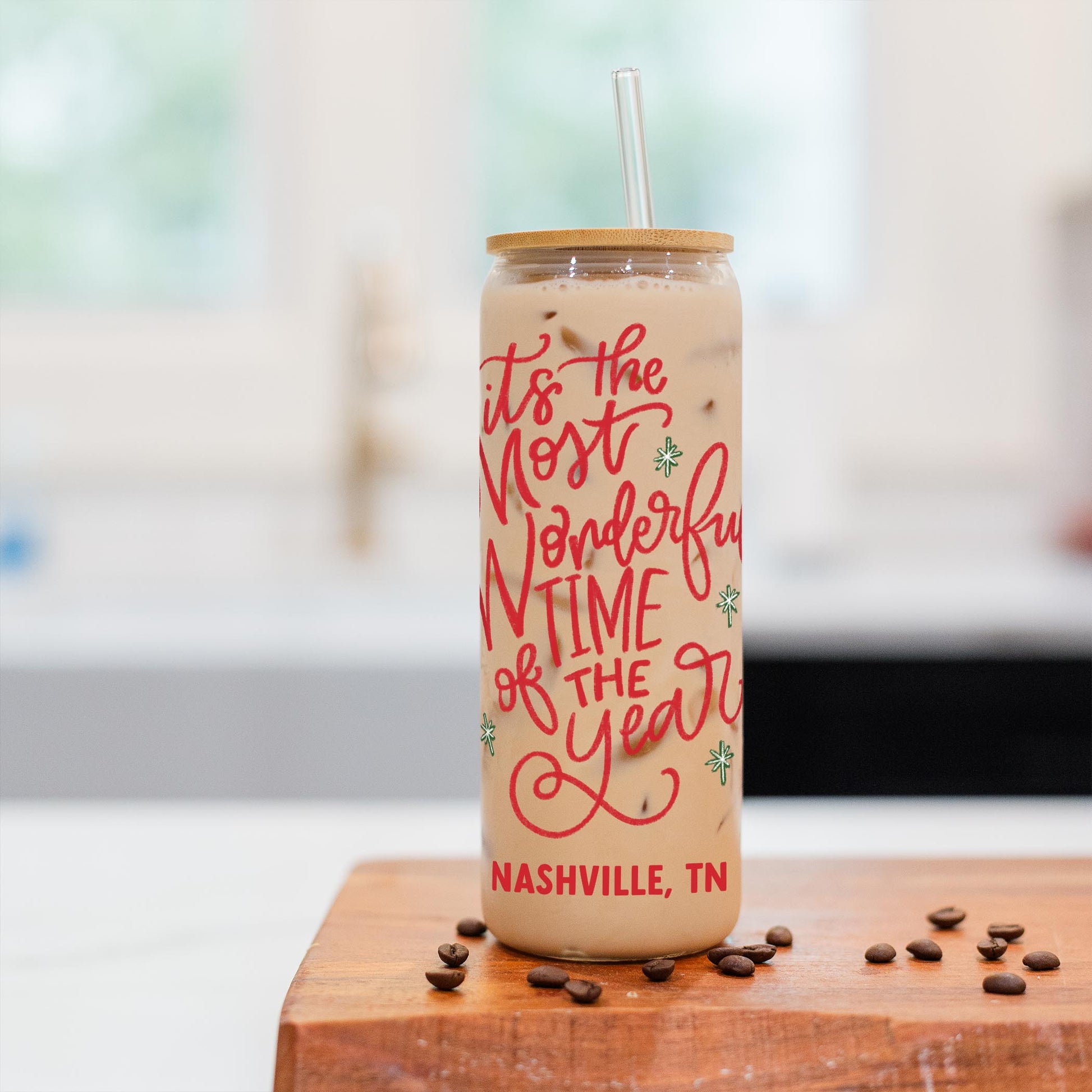 24oz Cold Brew Glass-Love+Local Make It Merry -2