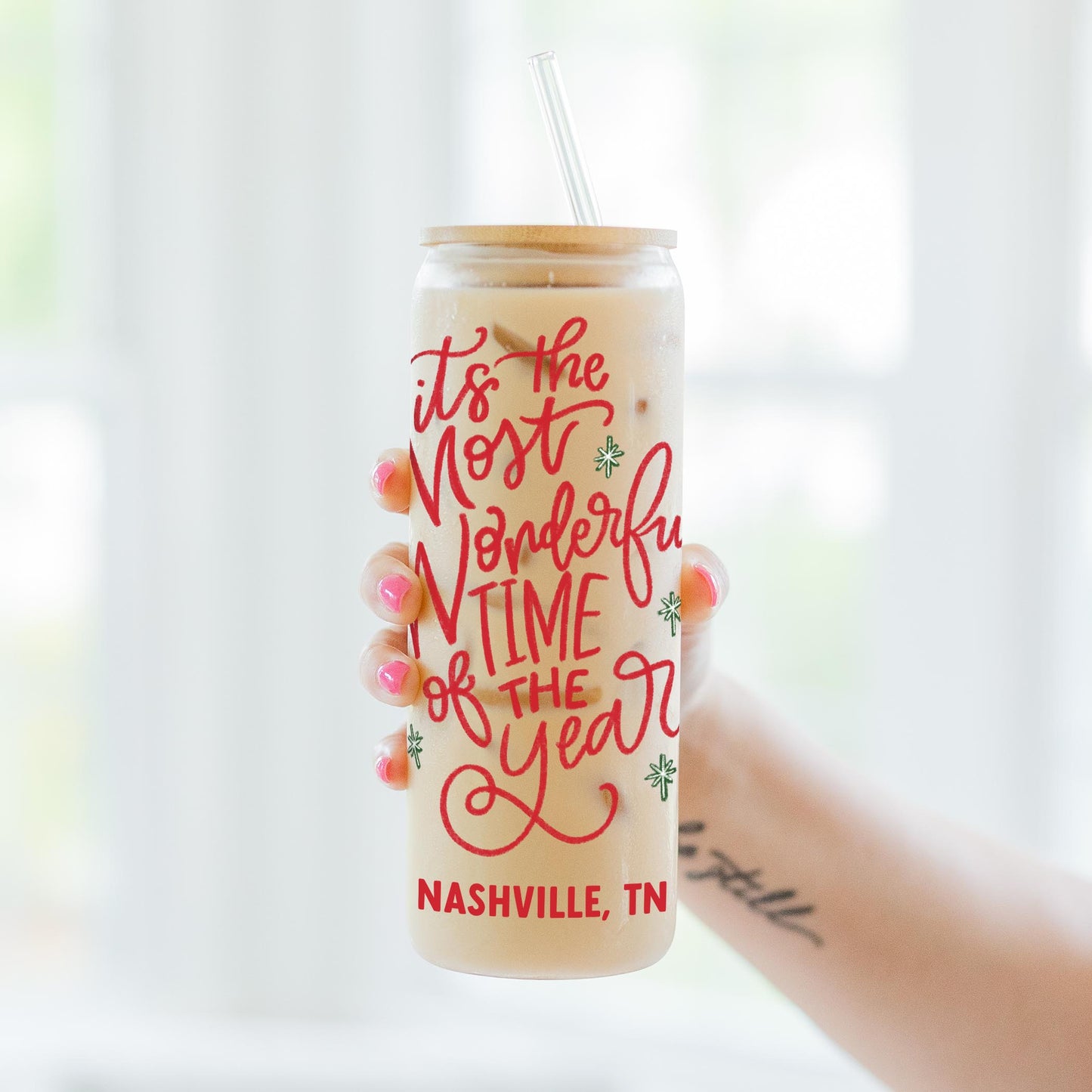 24oz Cold Brew Glass-Love+Local Make It Merry -3