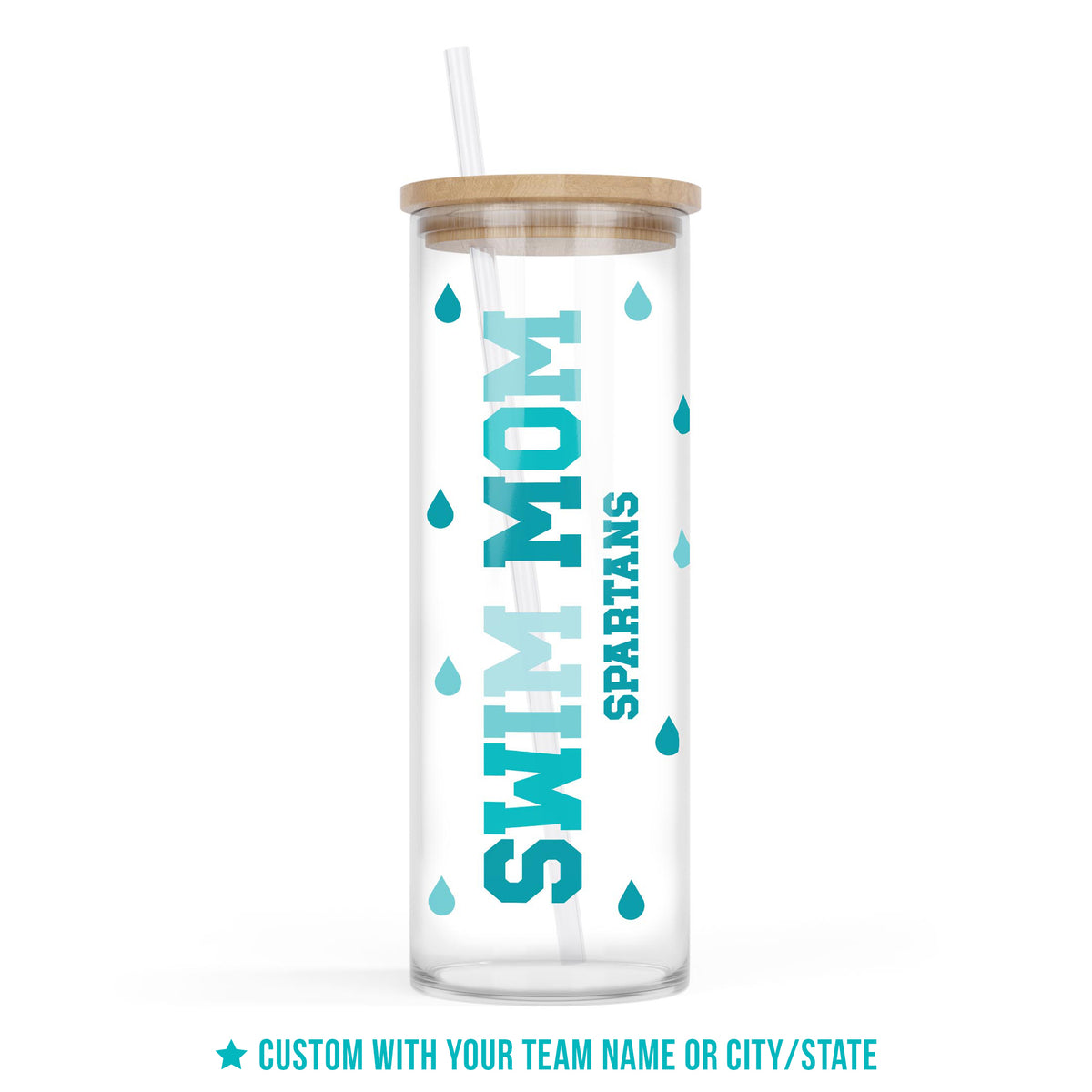 24oz Cold Brew Glass-Swim Mom | School Team | City & State