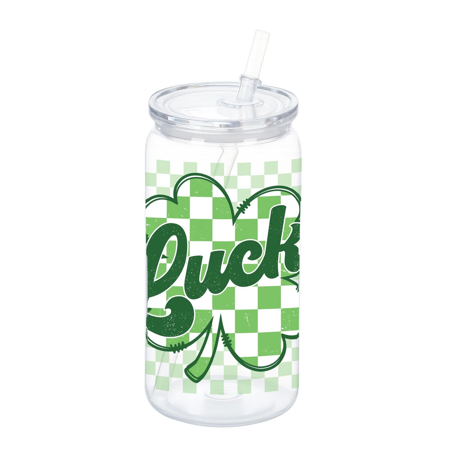 16oz Acrylic Plastic Tumbler-St. Patrick's Day Lucky Checker Shamrock -0