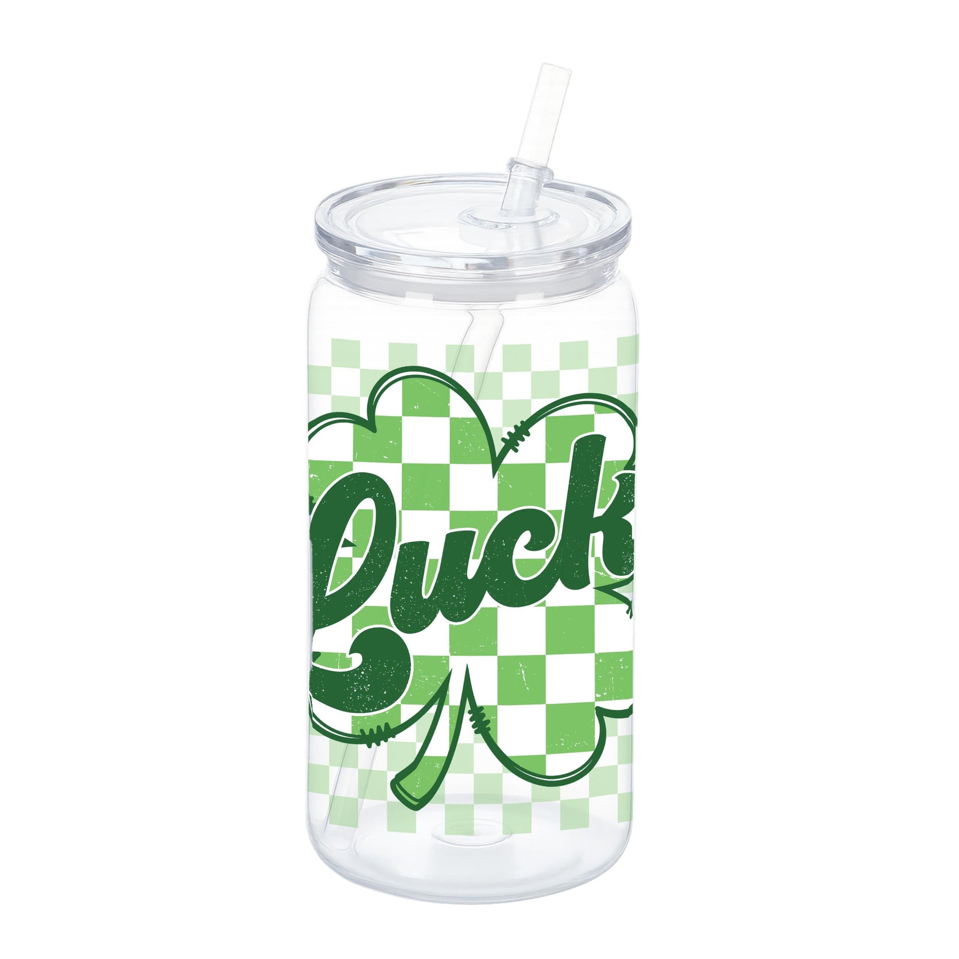 16oz Acrylic Plastic Tumbler-St. Patrick's Day Lucky Checker Shamrock -0