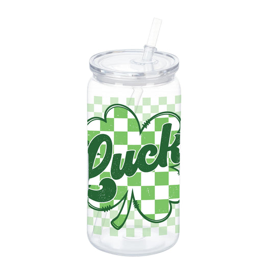 16oz Acrylic Plastic Tumbler-St. Patrick's Day Lucky Checker Shamrock -0