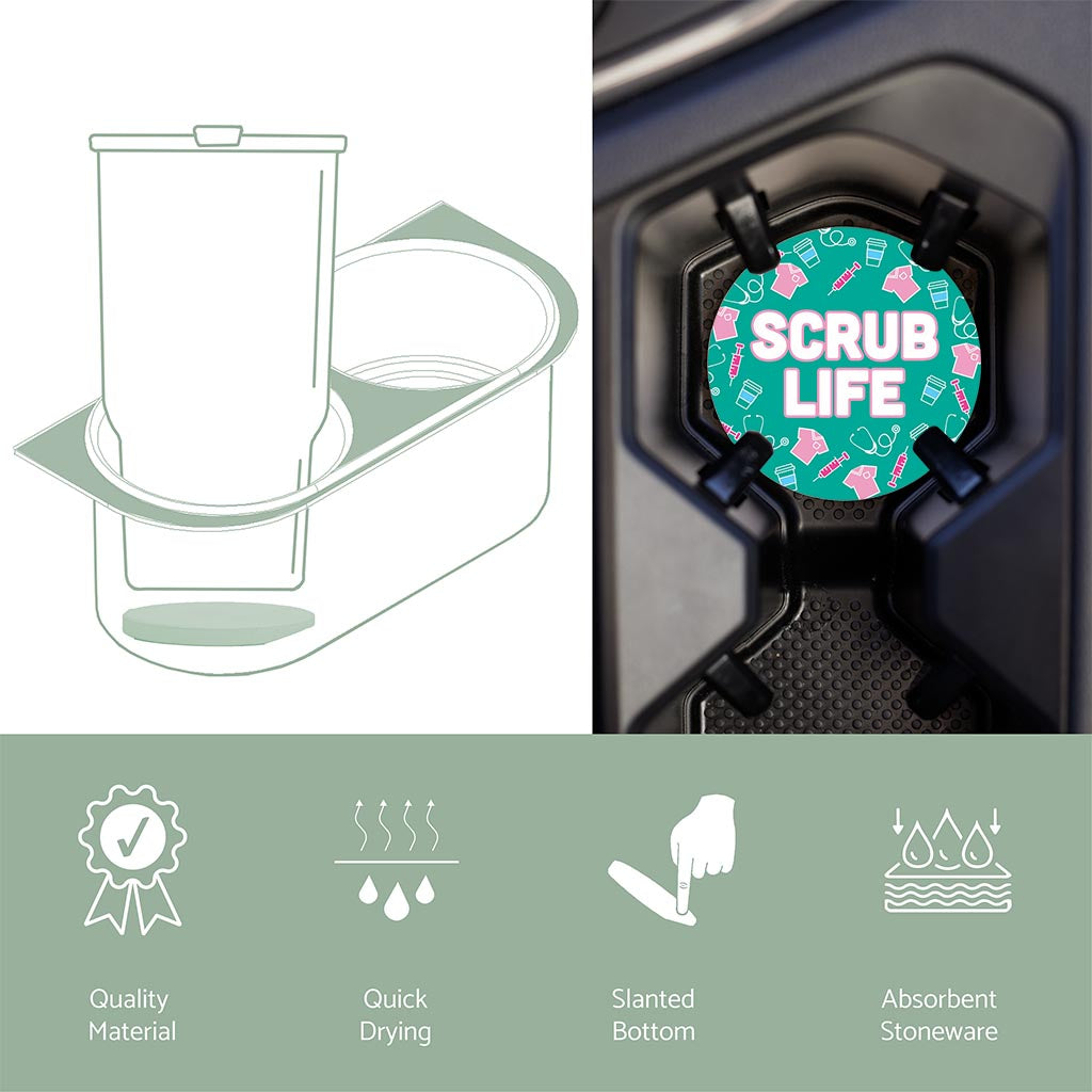 Car Coaster-Scrub Life Teal Icons -6