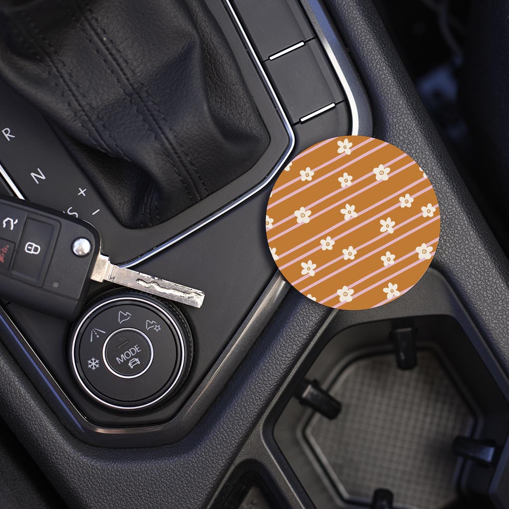 Car Coaster-Spring Striped Floral Pattern