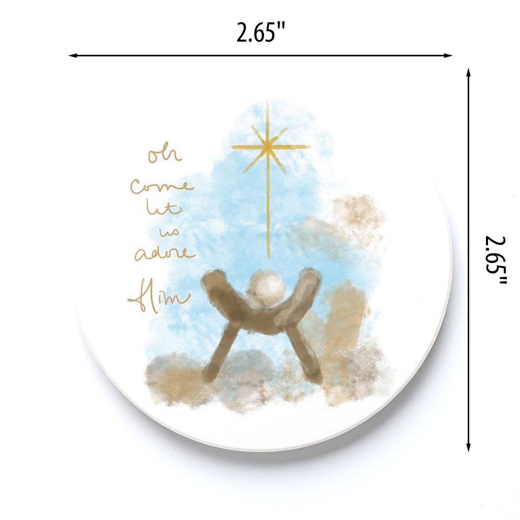 Car Coaster-Let Us Adore Him Watercolor Manger