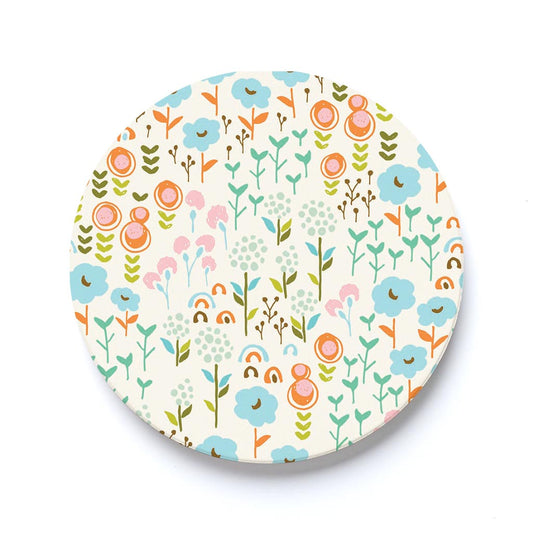 Car Coaster-Bright Whimsical Floral Pattern -0