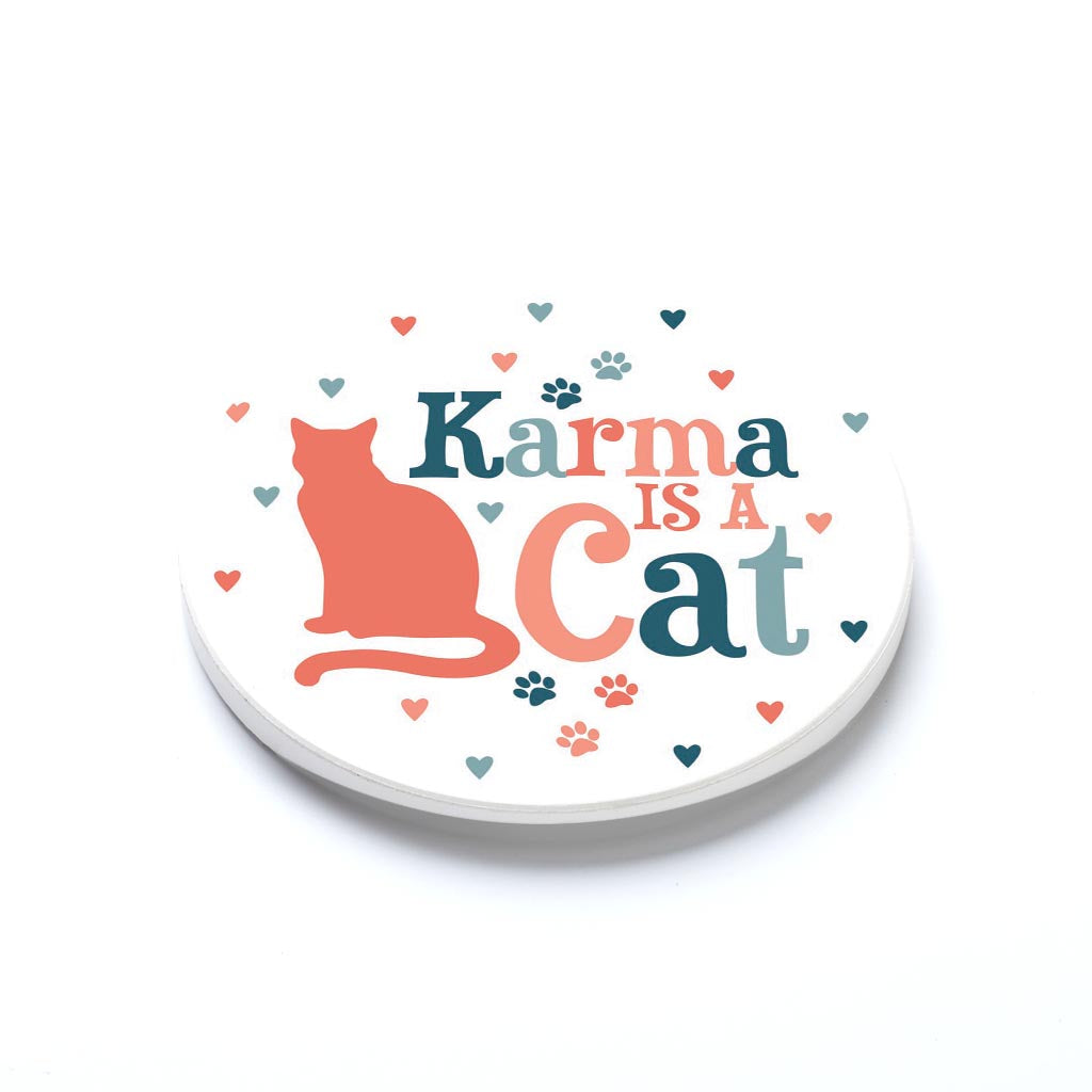 Car Coaster-Karma Is A Cat Paw Prints & Hearts -1
