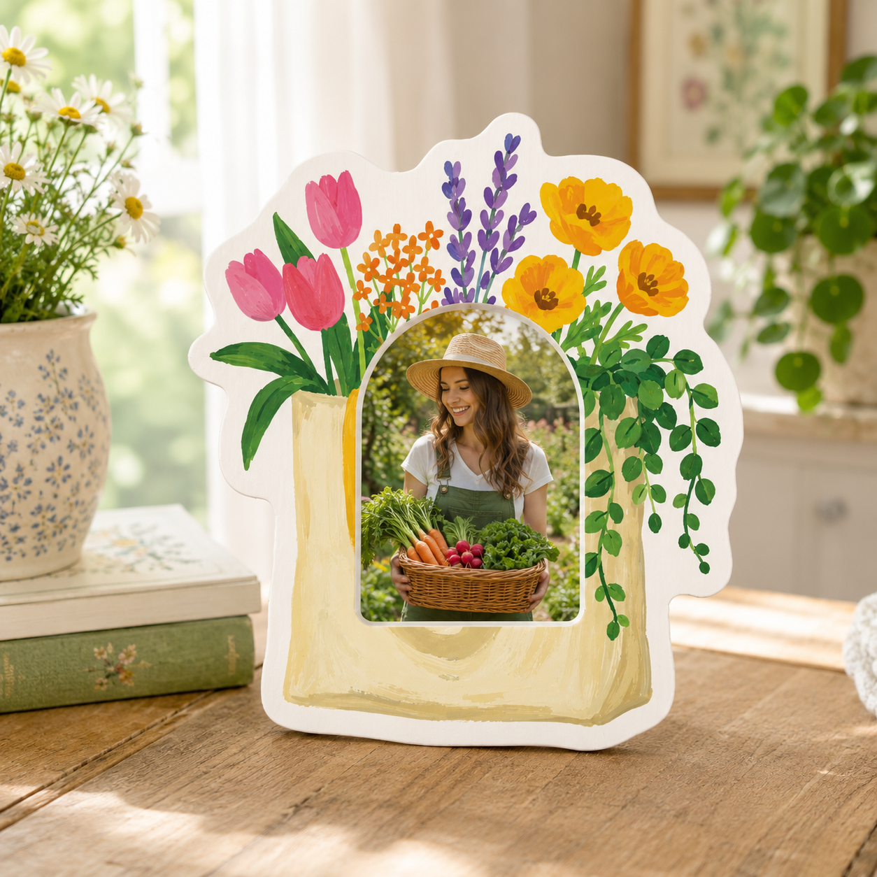 Wooden Cutout Frame-Plant Lady Flowers