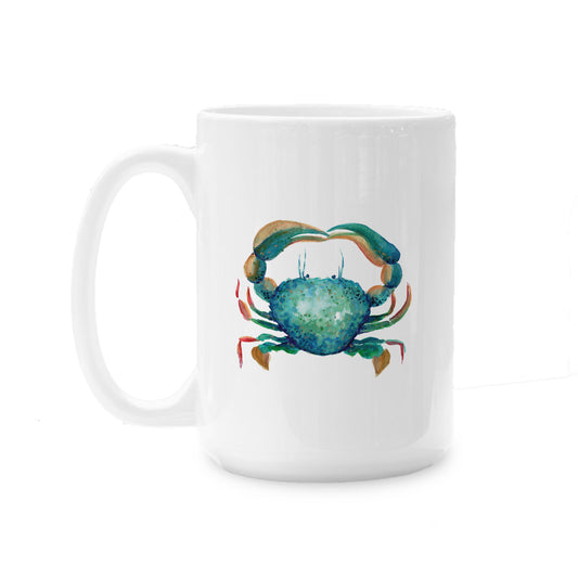 15oz Coffee Mug White-Blue Crab