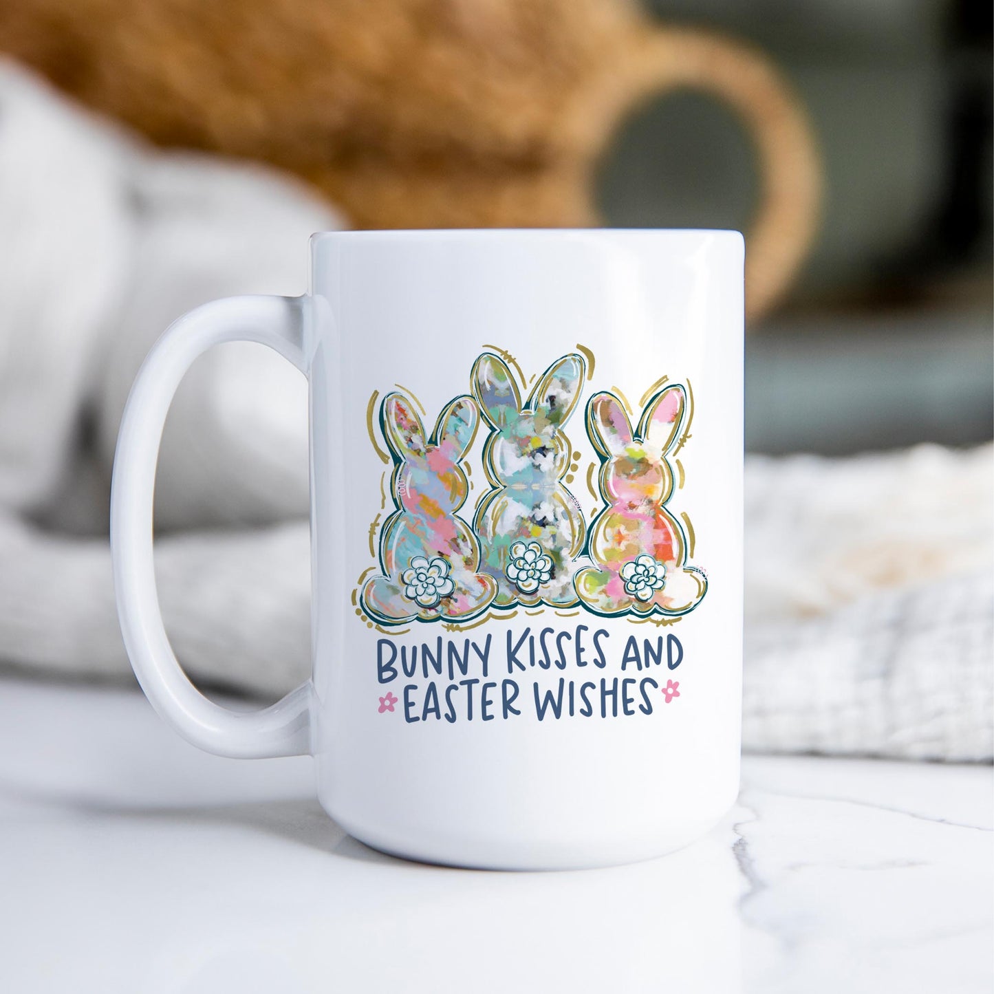 15oz Coffee Mug White-Bunny Kisses & Easter Wishes