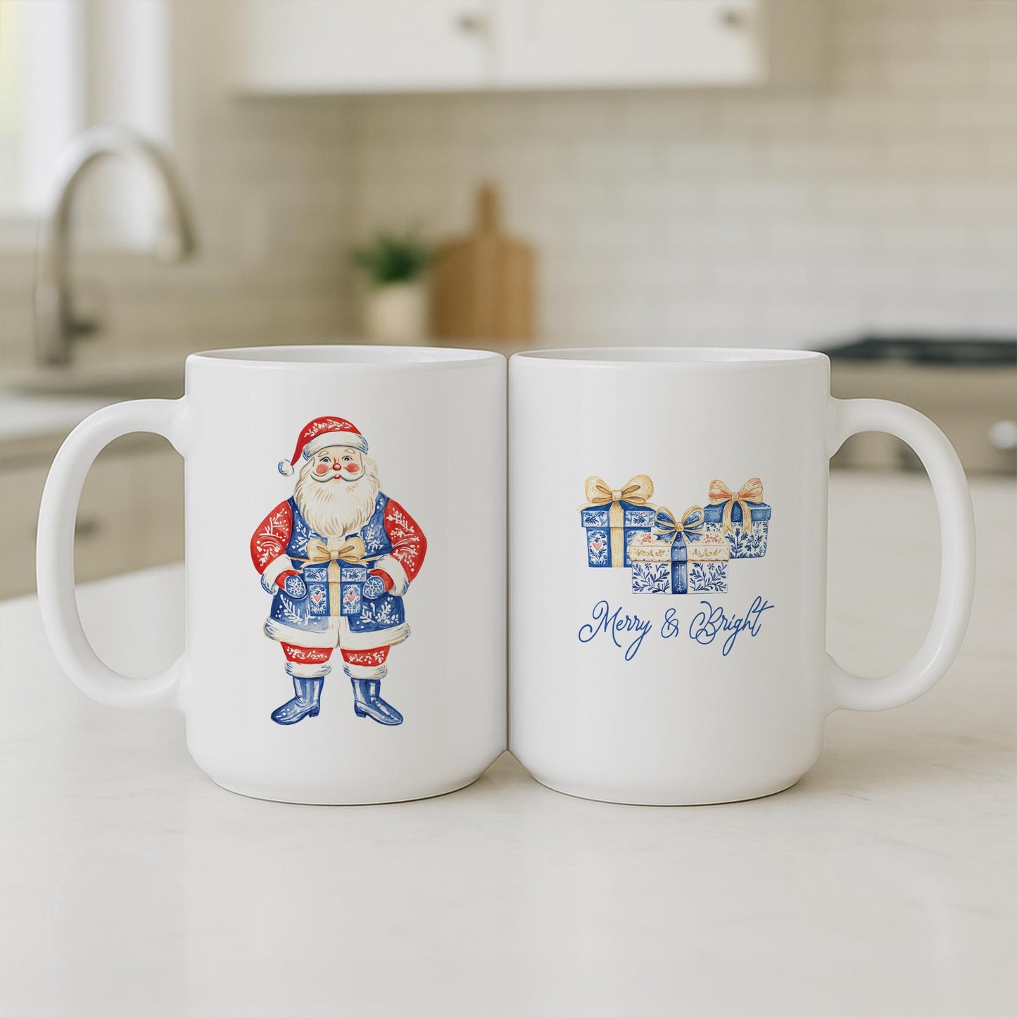 15oz Coffee Mug White-Blue Noel - A Grand Millennial Christmas -3