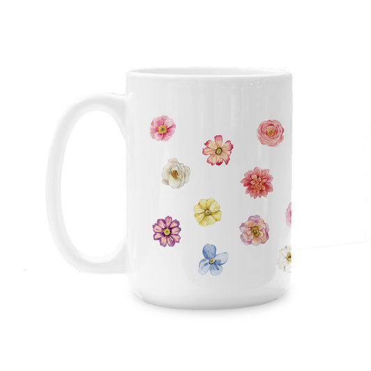 15oz Coffee Mug White-Fantasy Garden Flowers -0