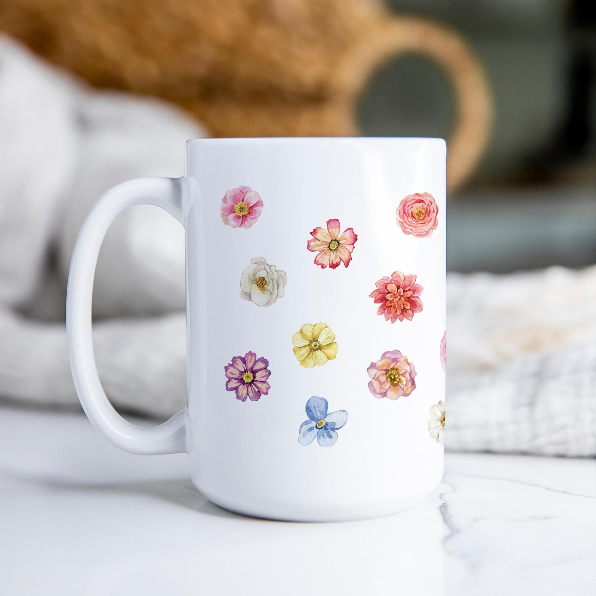 15oz Coffee Mug White-Fantasy Garden Flowers -2