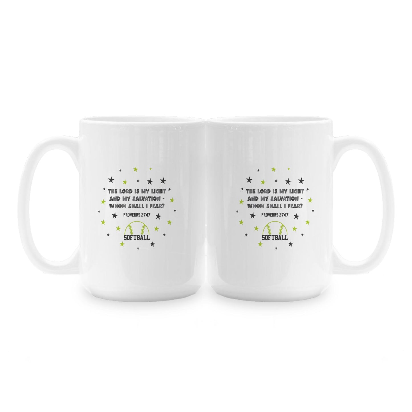 15oz Coffee Mug White-Game Day Softball The Lord Is My Light -1
