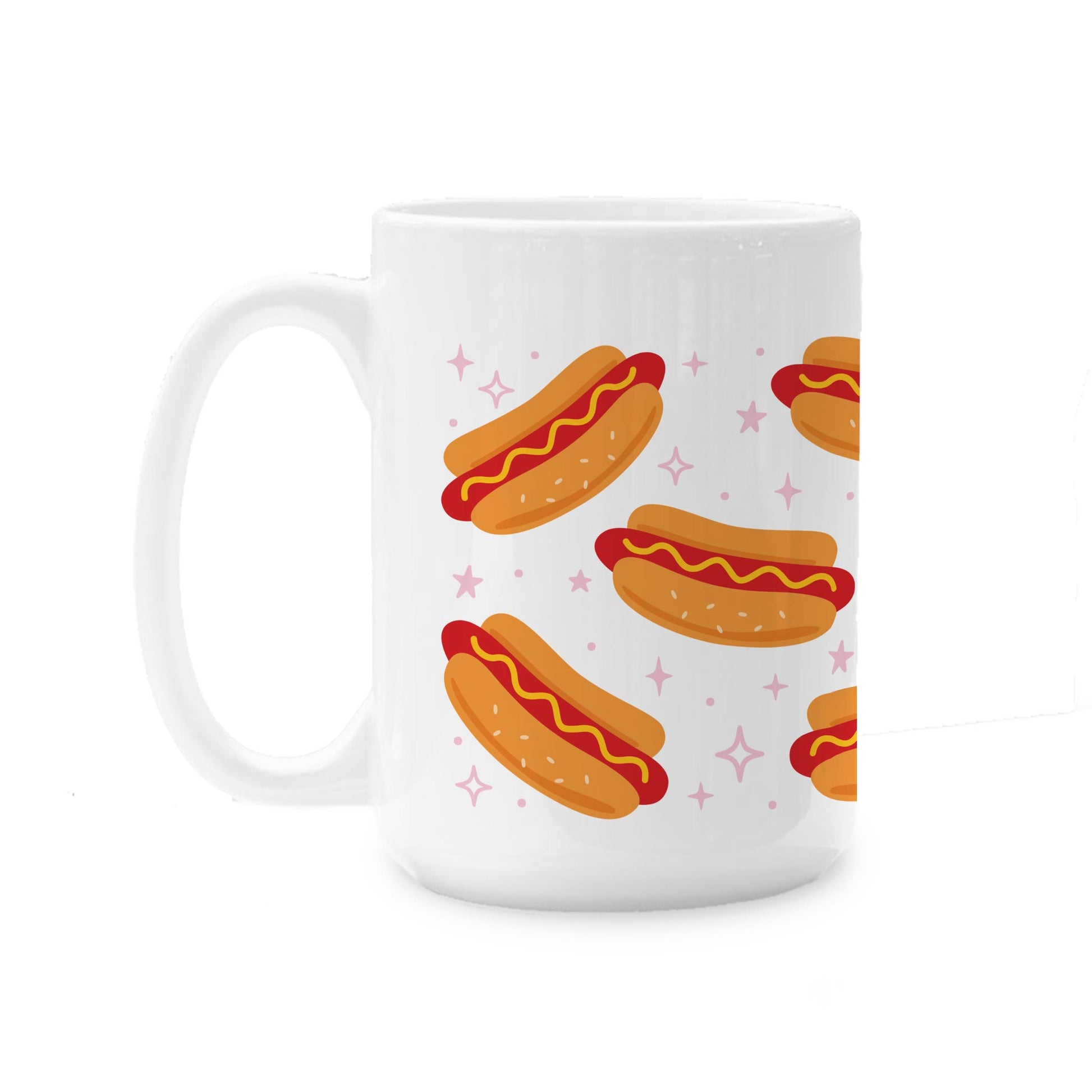 15oz Coffee Mug White-Hot Dogs Pattern -0