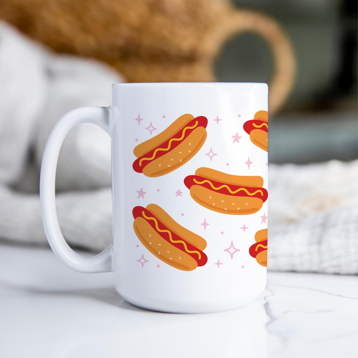 15oz Coffee Mug White-Hot Dogs Pattern -2