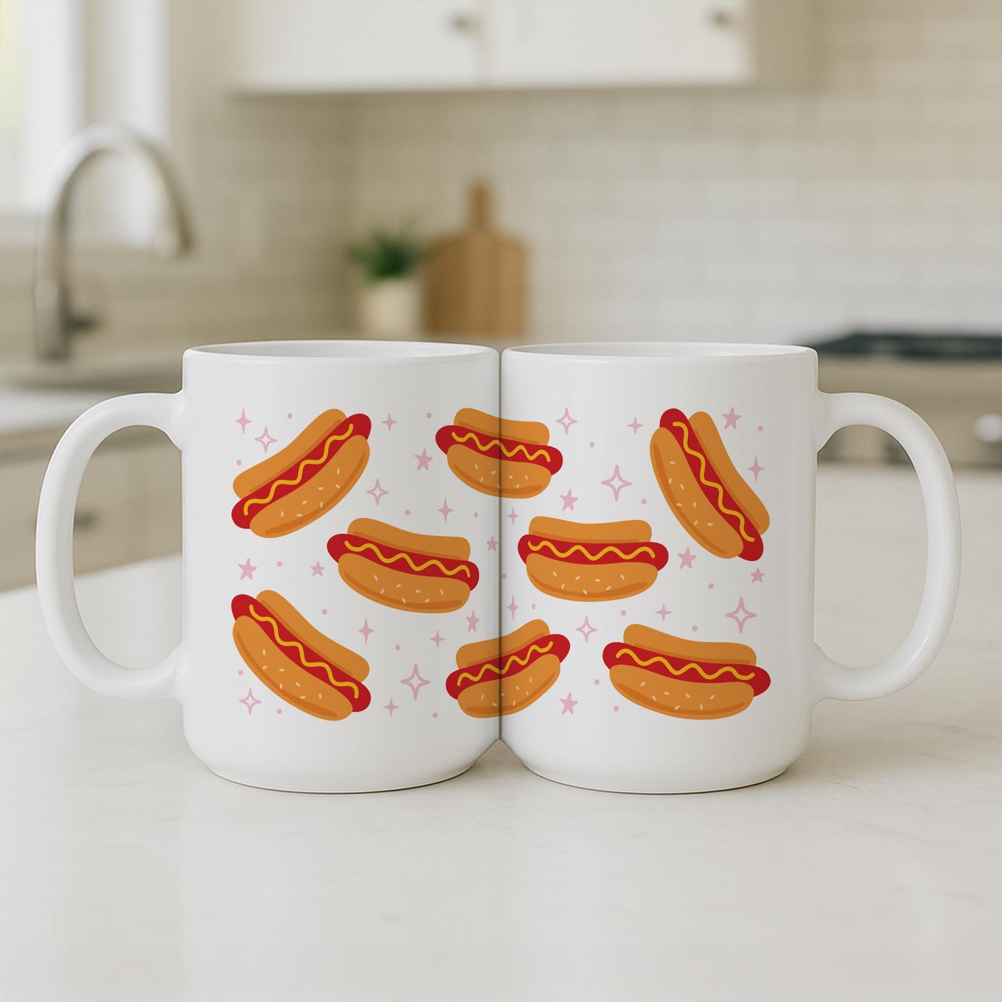15oz Coffee Mug White-Hot Dogs Pattern -3