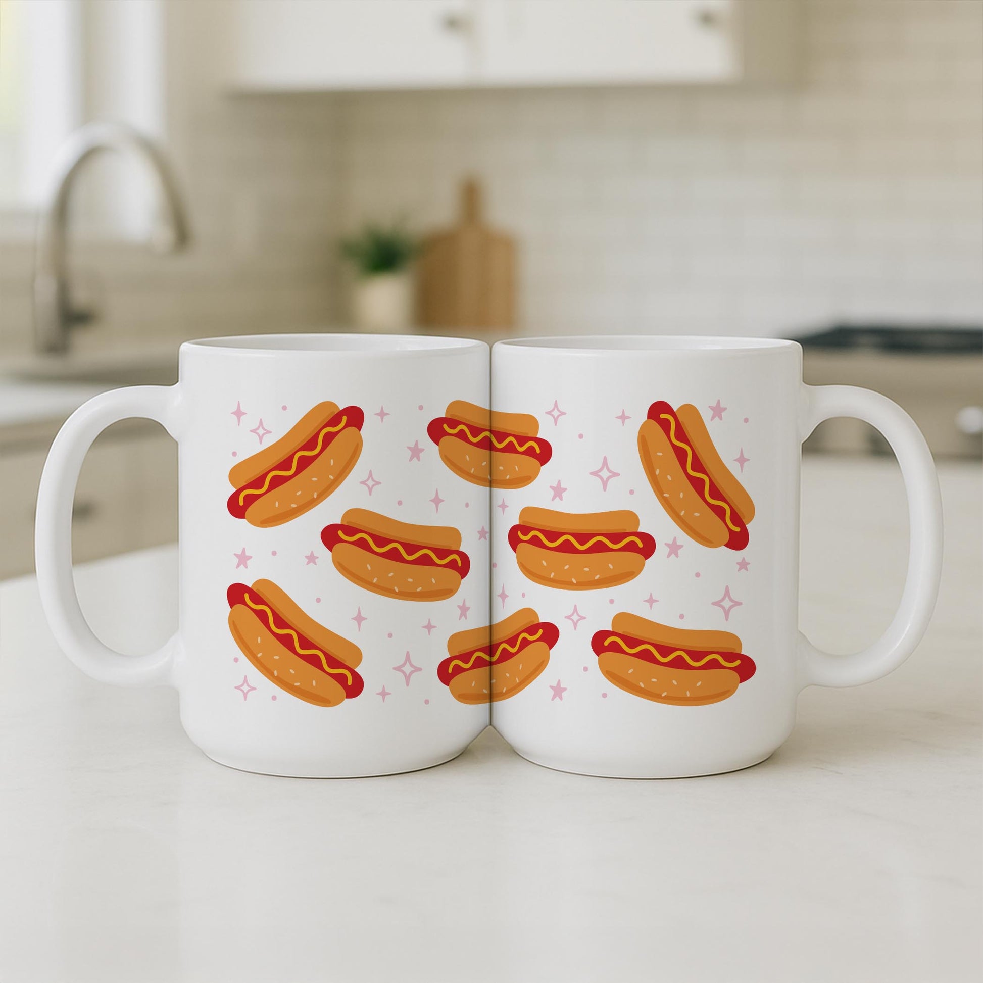 15oz Coffee Mug White-Hot Dogs Pattern -3