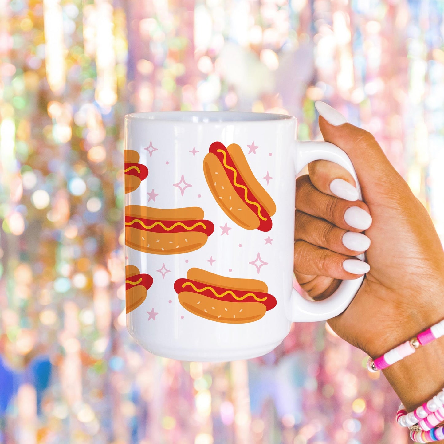 15oz Coffee Mug White-Hot Dogs Pattern -4