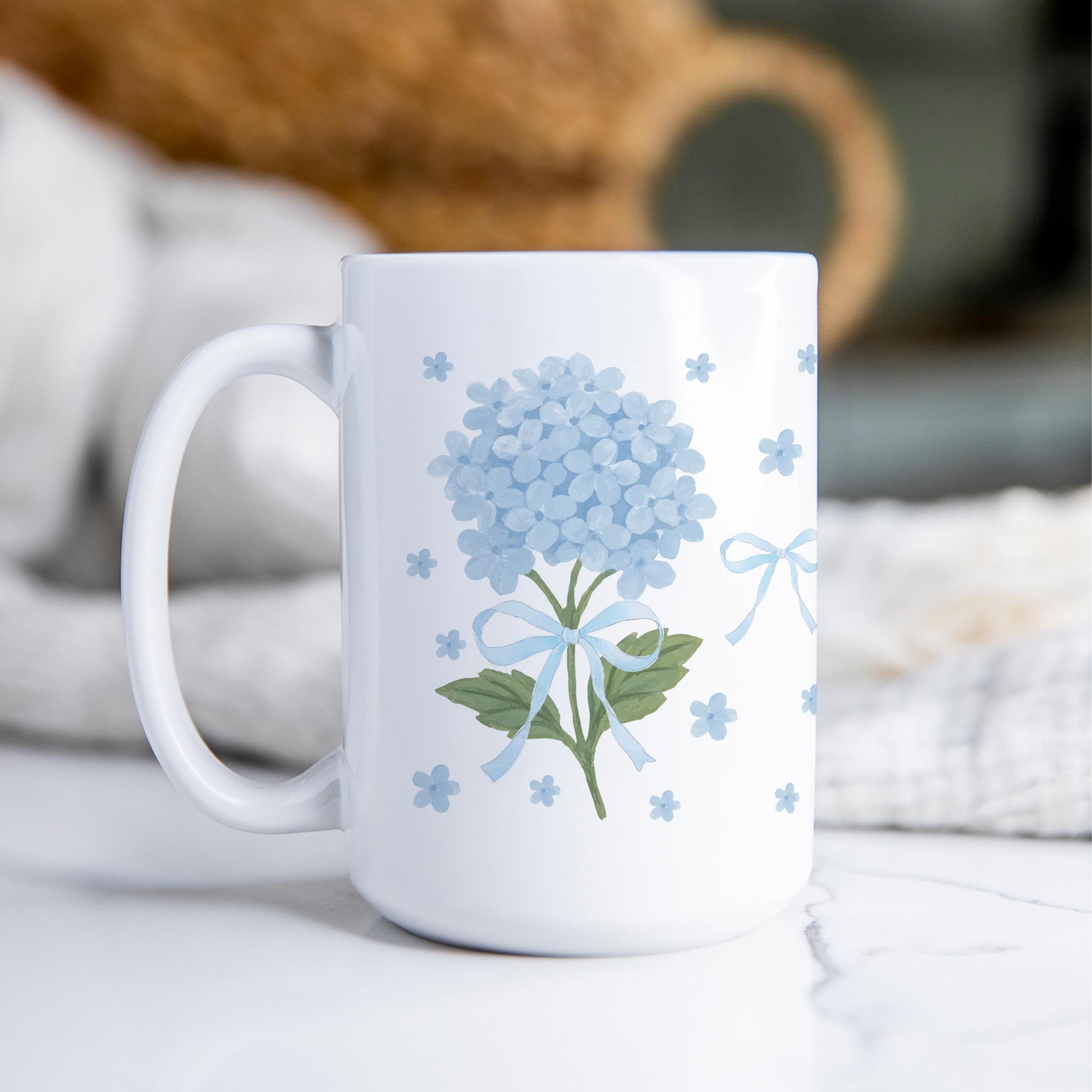 15oz Coffee Mug White-Hydrangea Cottage -2