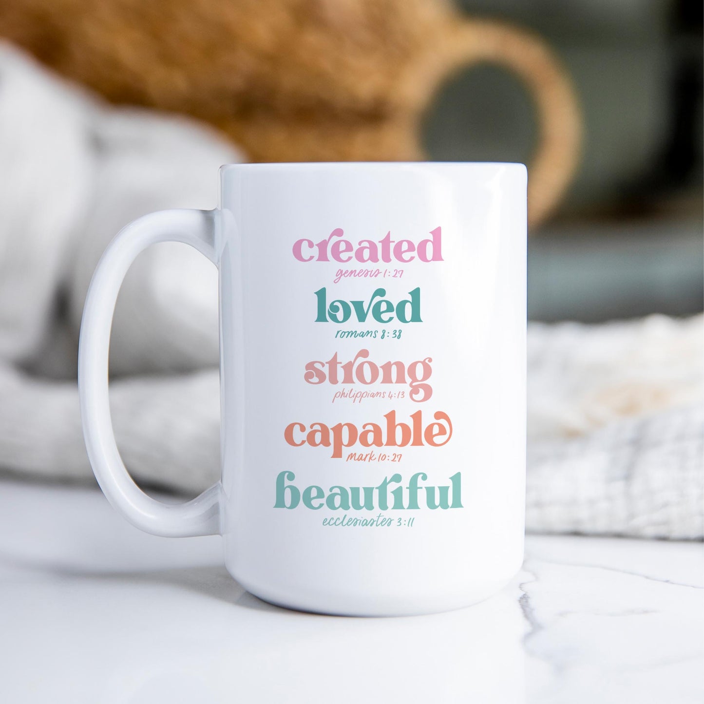 15oz Coffee Mug White-Created Loved Strong -2