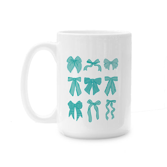 15oz Coffee Mug White-Preppy Bows Blue -0