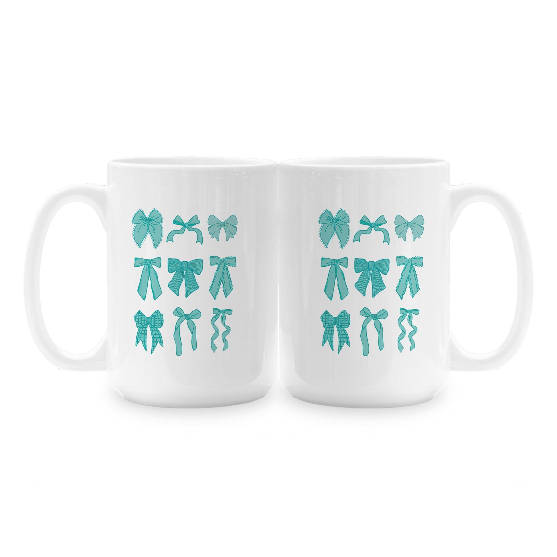 15oz Coffee Mug White-Preppy Bows Blue -1