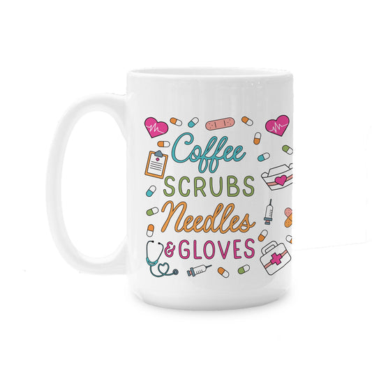 15oz Coffee Mug White-Coffee Scrubs Needles Gloves