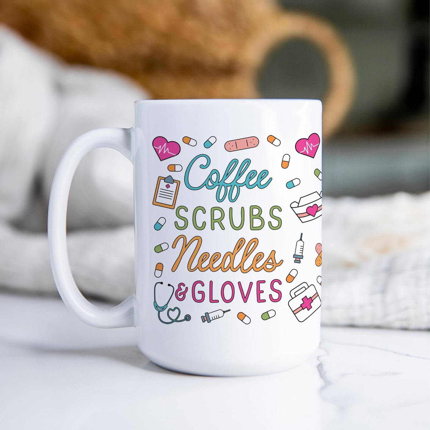 15oz Coffee Mug White-Coffee Scrubs Needles Gloves