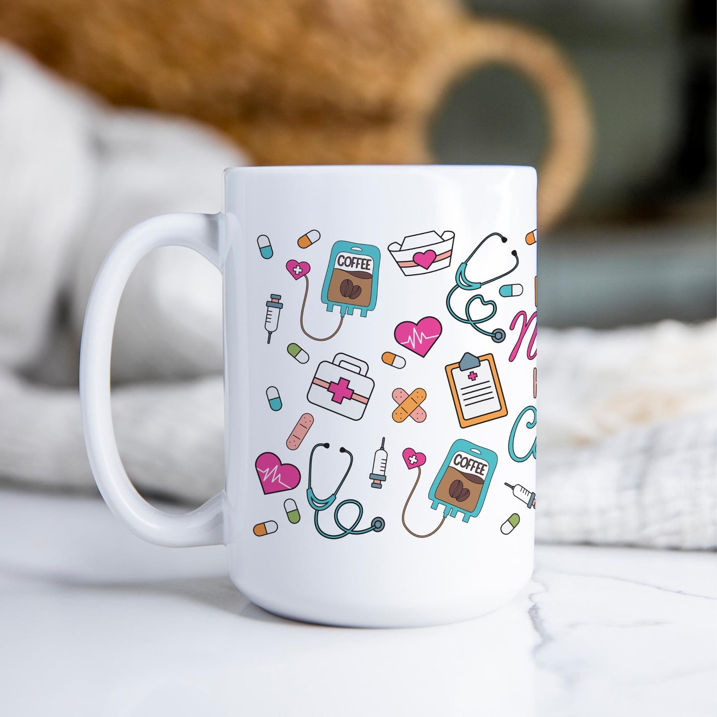 15oz Coffee Mug White-Half Nurse Half Coffee