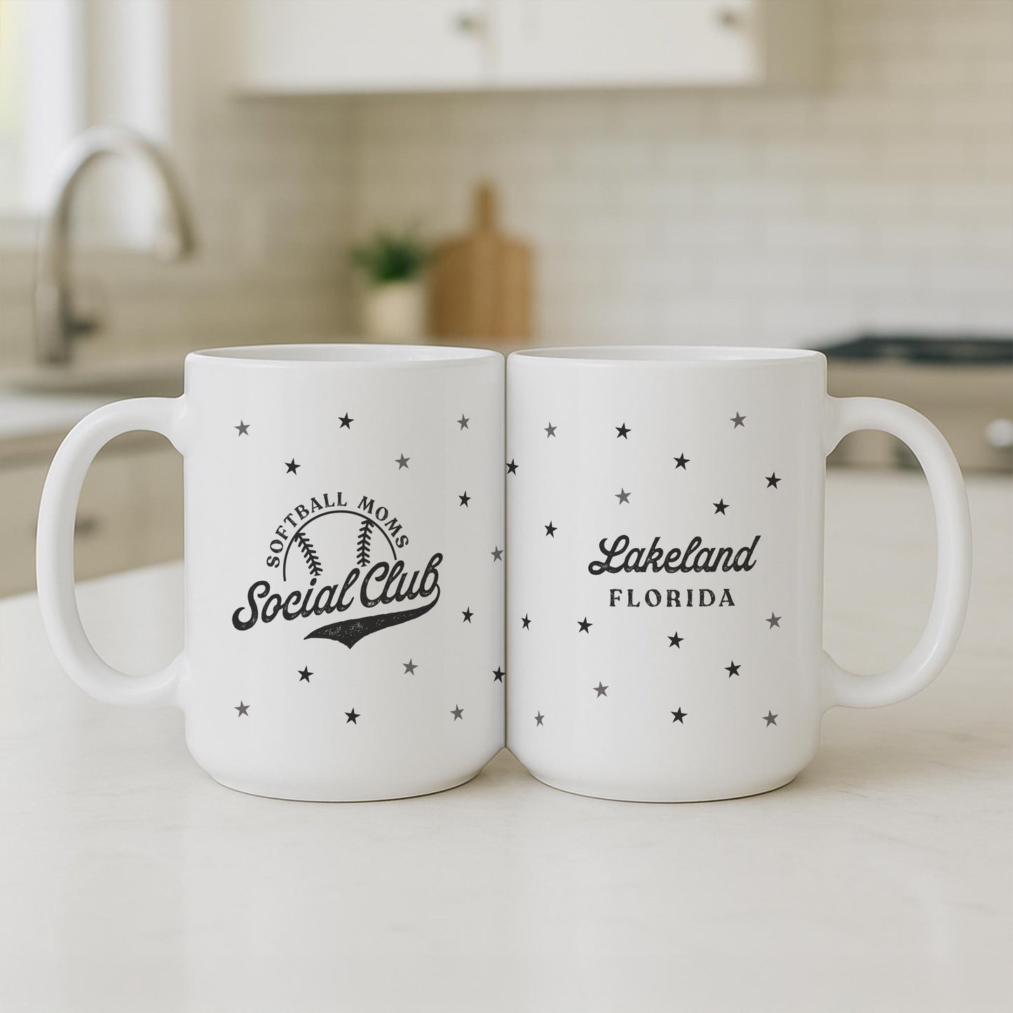 15oz Coffee Mug White-Softball Mom | Custom | Your Hometown -3