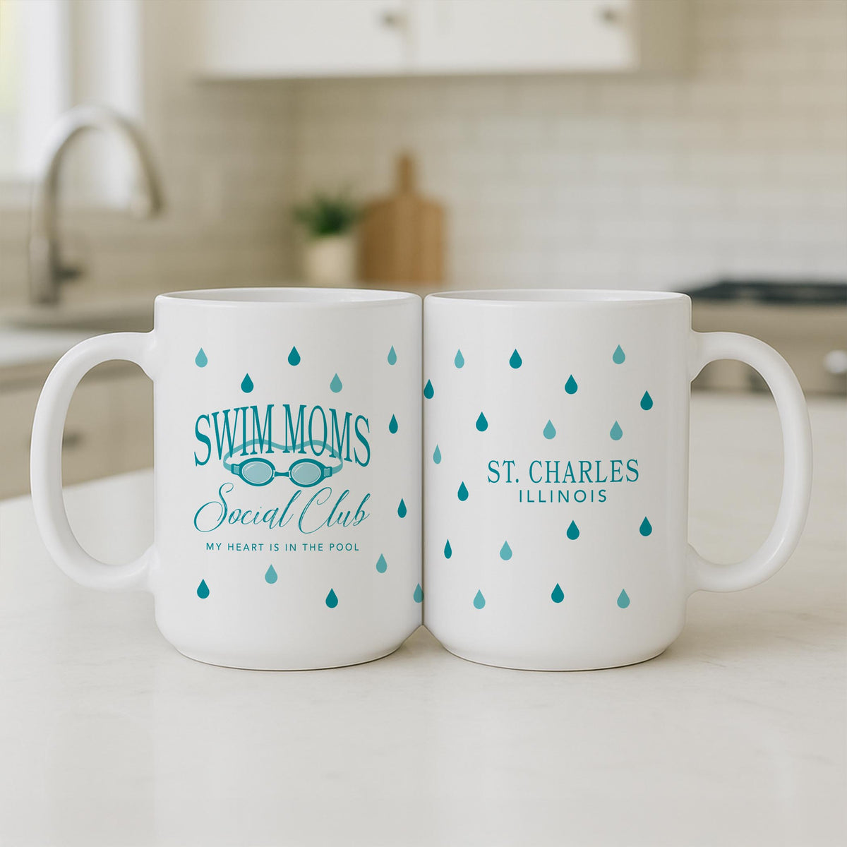 15oz Coffee Mug White-Swim Mom | School Team | City & State -3