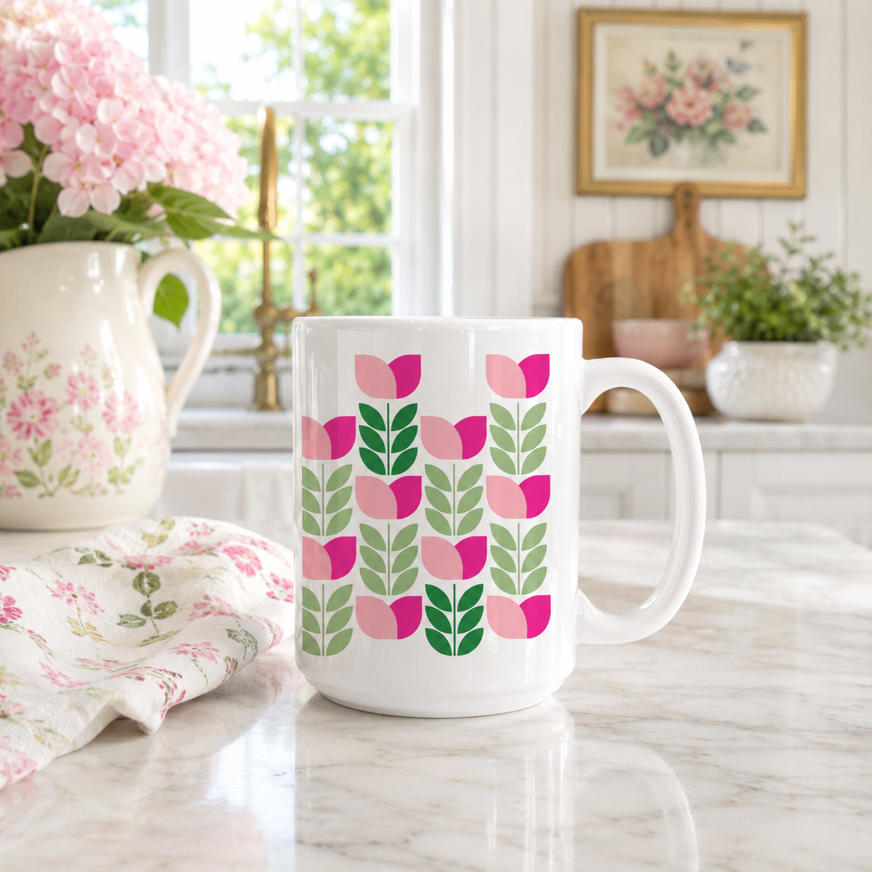 15oz Coffee Mug White-Summer Cottage