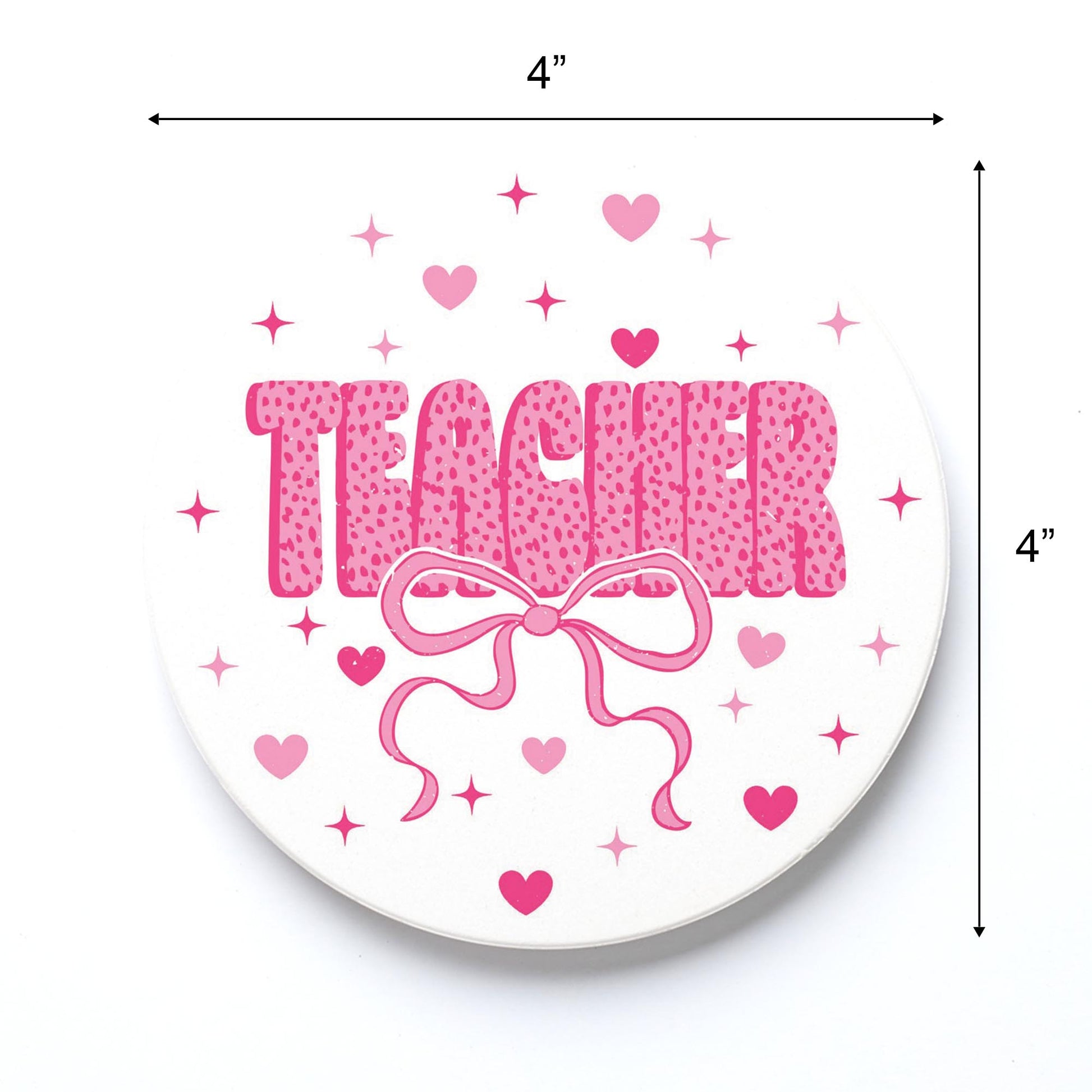 Ceramic Round Coaster-Classroom Coquette Teacher Hearts & Bow -3