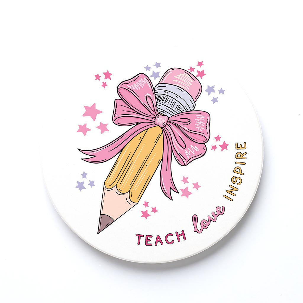 Ceramic Round Coaster-Classroom Coquette Teach Love Inspire -0