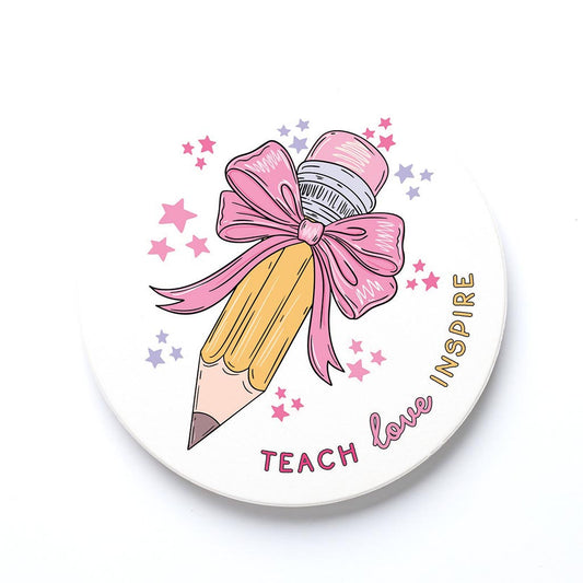 Ceramic Round Coaster-Classroom Coquette Teach Love Inspire -0