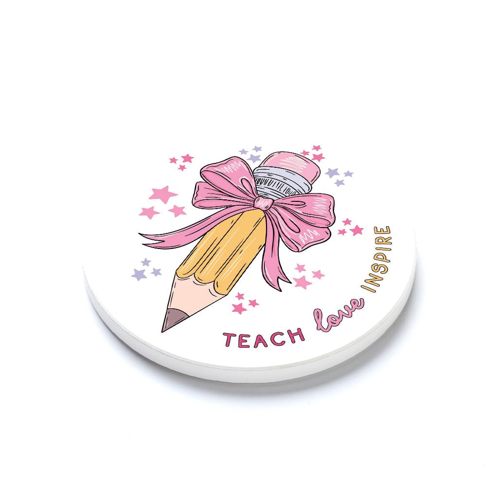 Ceramic Round Coaster-Classroom Coquette Teach Love Inspire -1