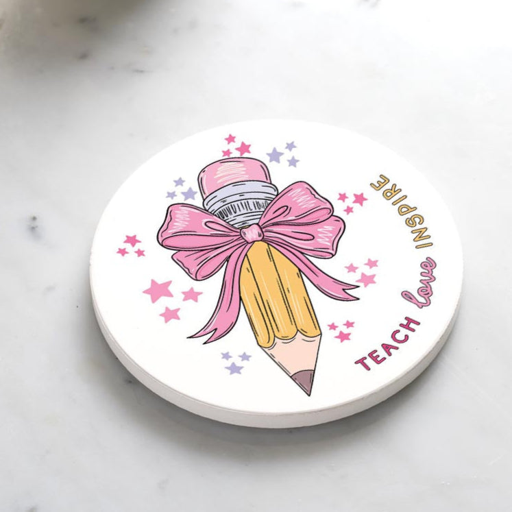 Ceramic Round Coaster-Classroom Coquette Teach Love Inspire -4